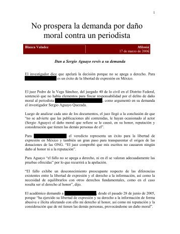 No prospera la demanda por daño moral contra un ... - Sergio Aguayo