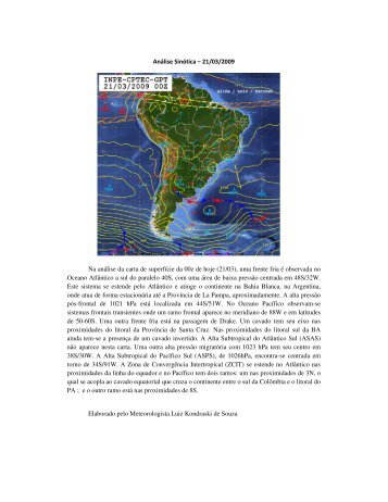 Análise Sinótica – 21/03/2009 Na análise da carta de ... - CPTEC/INPE