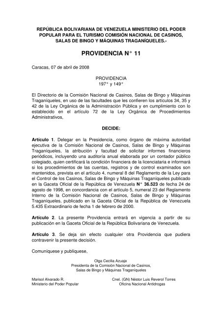 Providencia N°11 - Comisión Nacional de Casinos