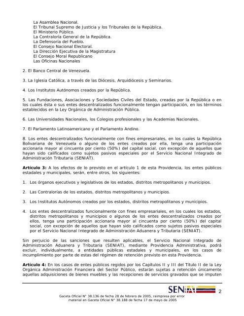 Providencia Administrativa N° SNAT/2005/0056-A Caracas, 27 de ...