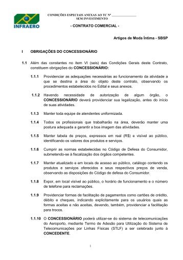 CONTRATO COMERCIAL - Artigos de Moda Íntima - SBSP I - Infraero