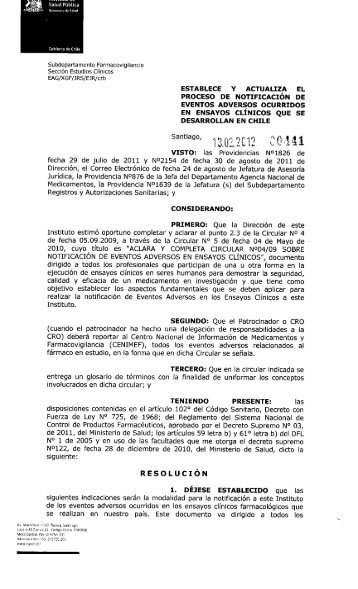 Resolución N°441/12 - Instituto de Salud Pública de Chile