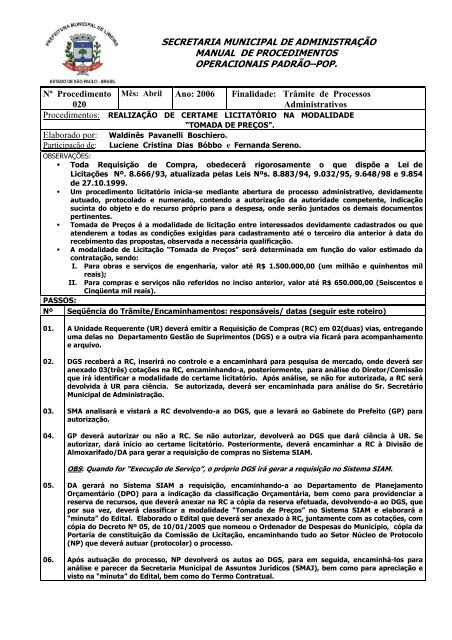 realização de certame licitatório na modalidade - tomada de preços