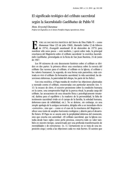 El significado teológico del celibato sacerdotal según la - Ateneo ...