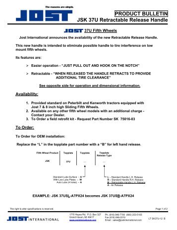 PRODUCT BULLETIN JSK 37U Retractable Release Handle - JOST ...