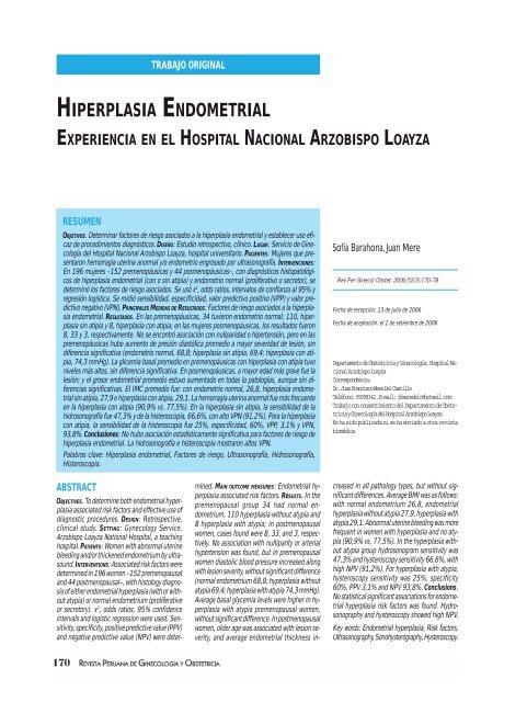 Hiperplasia endometrial: Experiencia en un Hospital Nacional