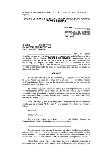 Recurso De Revisión Contra Sentencia Emitida De Un Juicio De ...