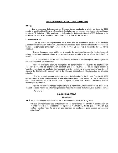 Resolución Consejo Directivo Nro. 3050 T.O. Res. CD 3200. - CPBA