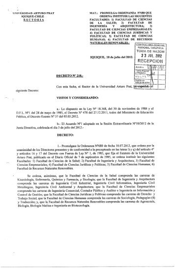 Decreto 210 Promulga Ord 680. - Universidad Arturo Prat