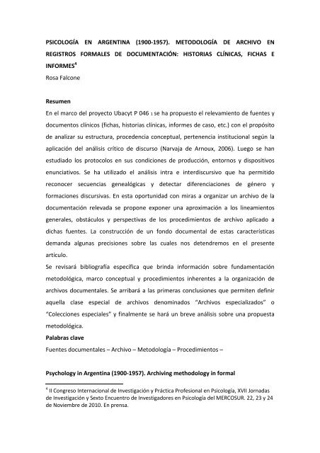 Revista de Historia de la Psicología en Argentina - Universidad de ...