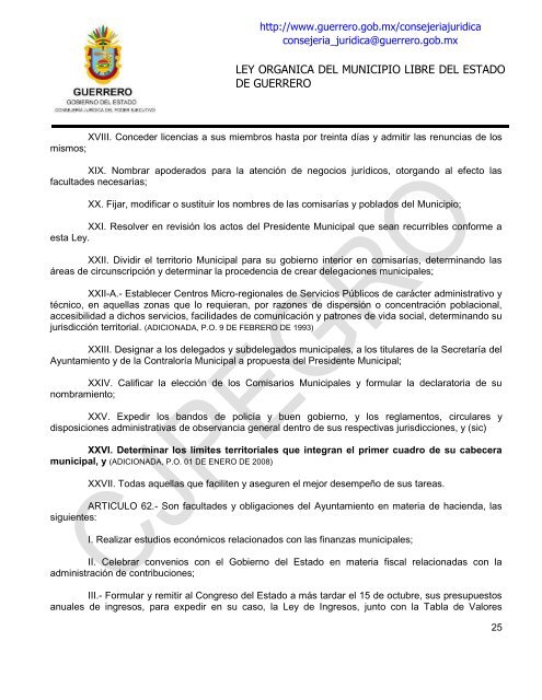 ley organica del municipio libre del estado de guerrero