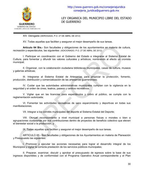 ley organica del municipio libre del estado de guerrero