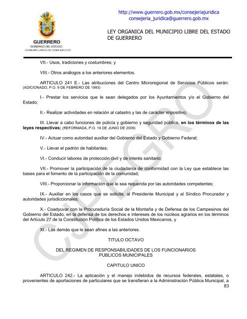 ley organica del municipio libre del estado de guerrero