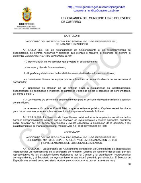 ley organica del municipio libre del estado de guerrero