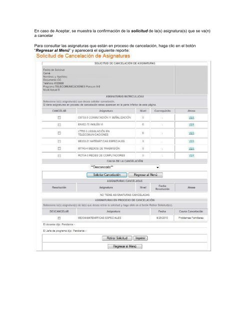 Instructivo para Cancelación de asignaturas