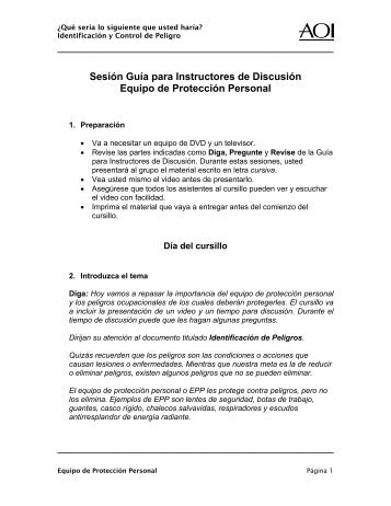 Sesión Guía para Instructores de Discusión Equipo de Protección ...
