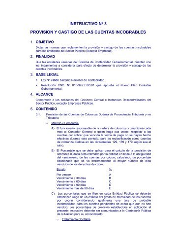 instructivo nº 3 provision y castigo de las cuentas incobrables