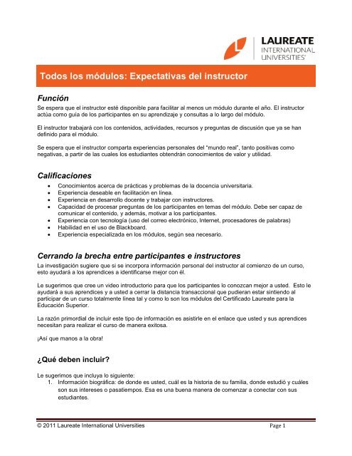 Expectativas del Instructor - My Laureate