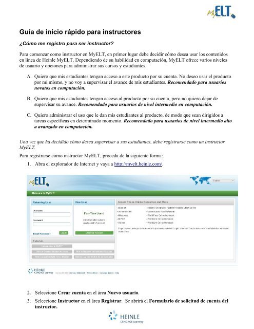 Guía de Inicio Rápido - Instructor - Heinle ELT