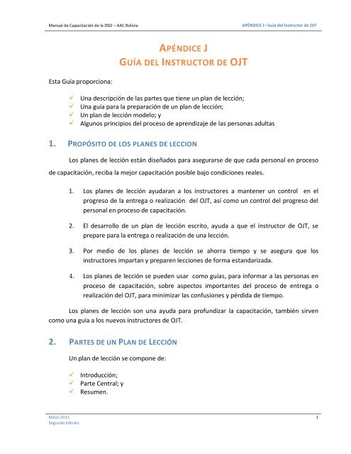 APÉNDICE J GUÍA DEL INSTRUCTOR DE OJT - dgac