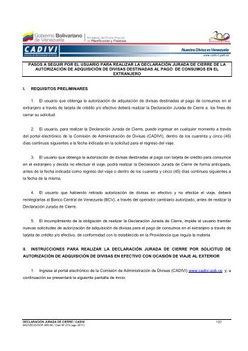 Instructivo Declaracion Jurada de Cierre - Cadivi