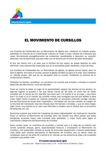 EL MOVIMIENTO DE CURSILLOS - Fundación Eduardo Bonnín