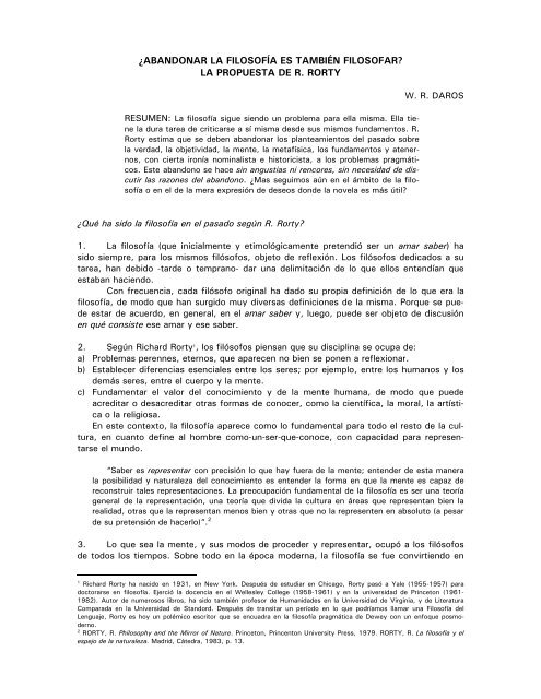 ABANDONAR LA FILOSOFÍA ES TAMBIÉN ... - William R. Daros