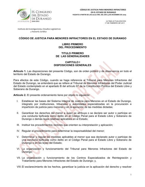 código de justicia para menores infractores en el estado de durango ...