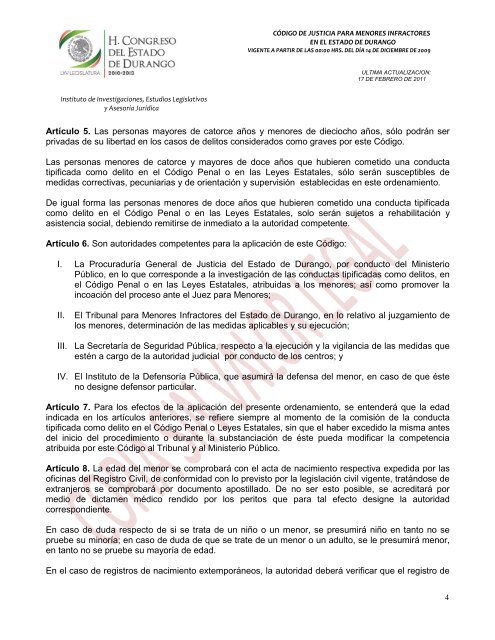 código de justicia para menores infractores en el estado de durango ...