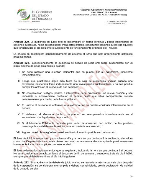 código de justicia para menores infractores en el estado de durango ...