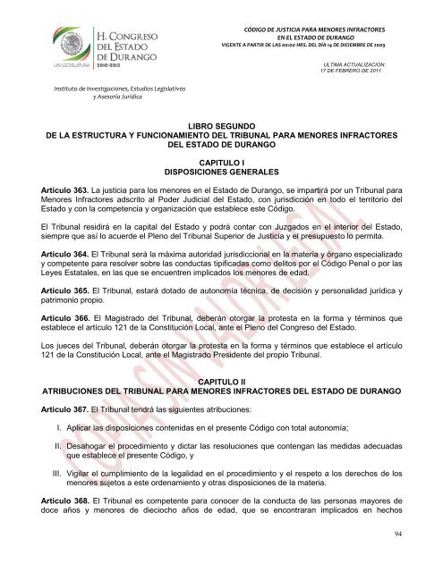 código de justicia para menores infractores en el estado de durango ...