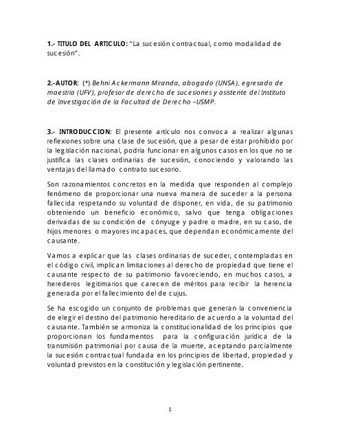 “La sucesión contractual, como modalidad de sucesión”.