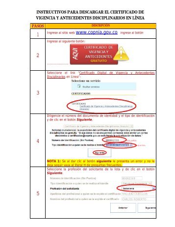 INSTRUCTIVOS PARA DESCARGAR EL CERTIFICADO ... - Copnia