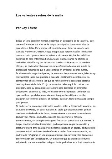 Los valientes sastres de la mafia Por Gay Talese - FNPI Bicentenario