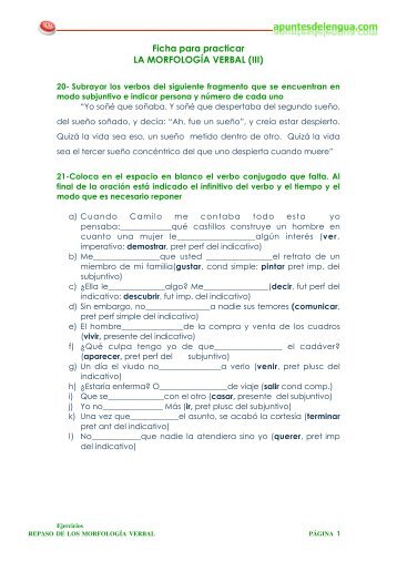 Ficha para practicar LA MORFOLOGÍA VERBAL - Apuntes de Lengua