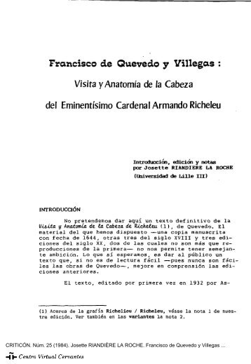 Francisco de Quevedo y Villegas: «Visita y Anatomía de la Cabeza ...