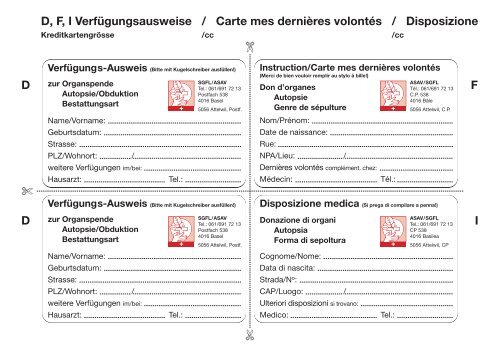 Verfügungsausweis Credit-Card-Grösse