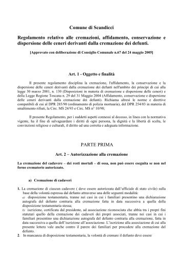 Comune di Scandicci Regolamento relativo alle cremazioni ...