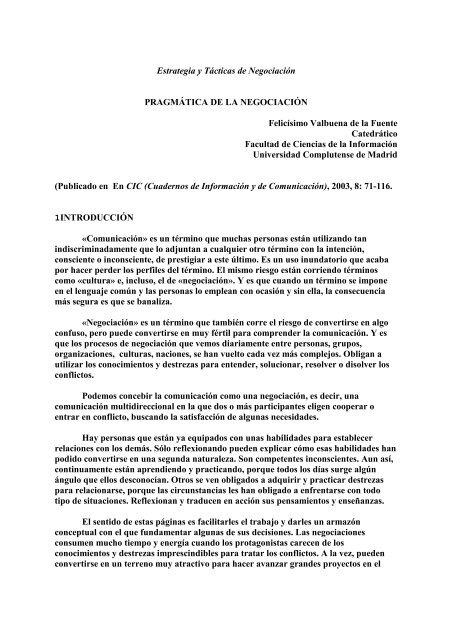 Pragmática de la Negociación - Felicísimo Valbuena