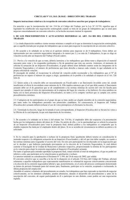 CIRCULAR Nº 111, D - Dirección del Trabajo