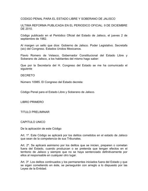 Codigo Penal Para El Estado Libre Y Soberano De Jalisco Inegi
