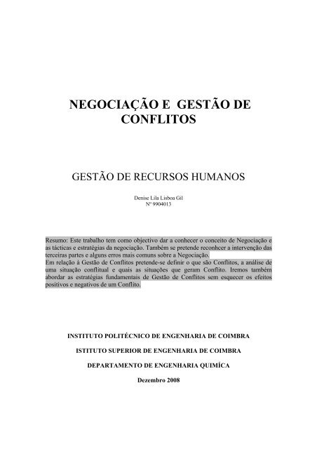 NEGOCIAÇÃO E GESTÃO DE CONFLITOS