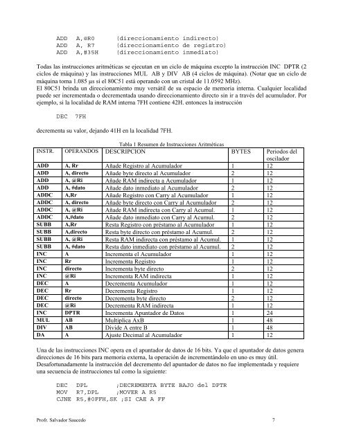 Juego de instrucciones del 80C31