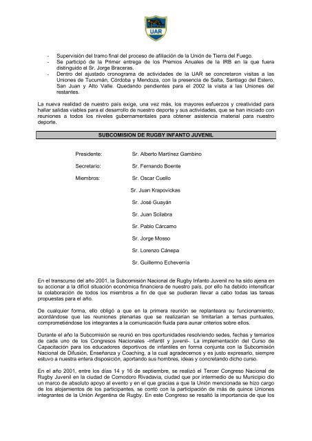 Memoria 2001 - Unión Argentina de Rugby