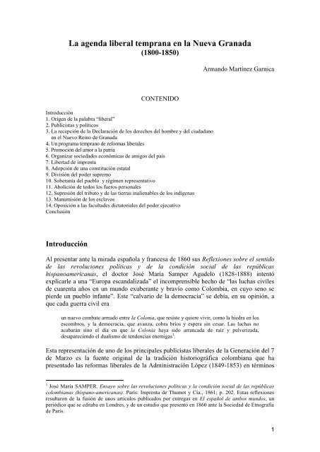 el liberalismo neogranadino anterior a la existencia del partido liberal