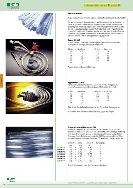 Kunststoffschläuche ohne Spirale.pdf - Rala GmbH & Co.
