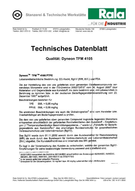 Technisches Datenblatt - Rala GmbH & Co.