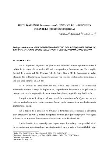 Fertilización inicial de eucalyptus grandis