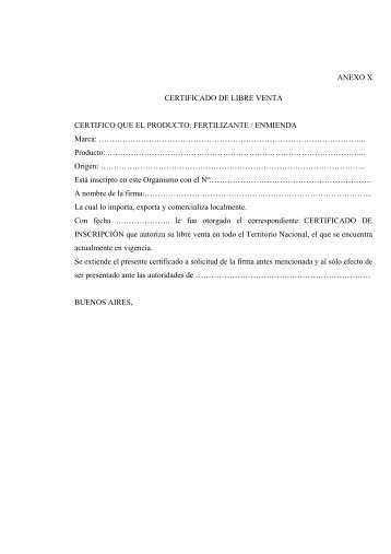 Anexo 10 - Certificado de Libre Venta - Senasa