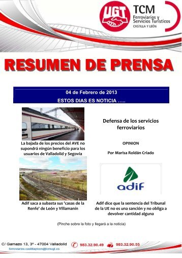 Defensa de los servicios ferroviarios - TCM-UGT